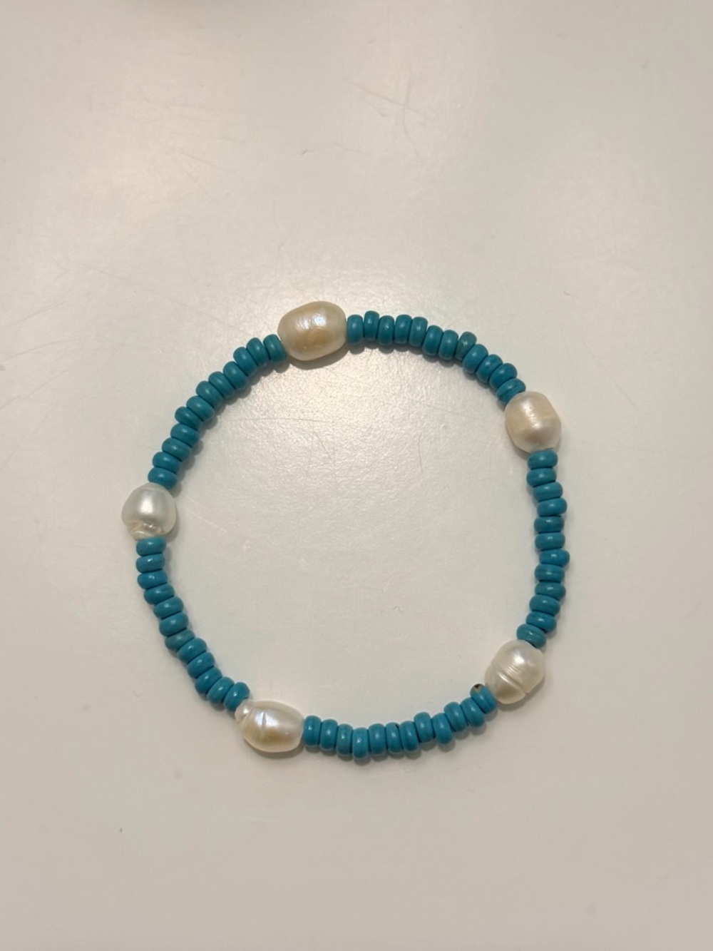 Homemade Turquoise Beaded Bracelet with Freshwater Pearls